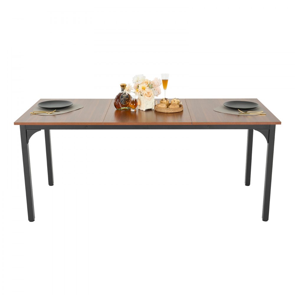 VEVOR Mesa de Comedor Rectangular 180x80x75 cm Grosor de 1,8 cm Mesa de Madera para 6-8 Personas Mueble de Comedor con Patas de Hierro para Oficina, Hogar, Cocina, Sala de Estar, Marrón, Solo Mesa