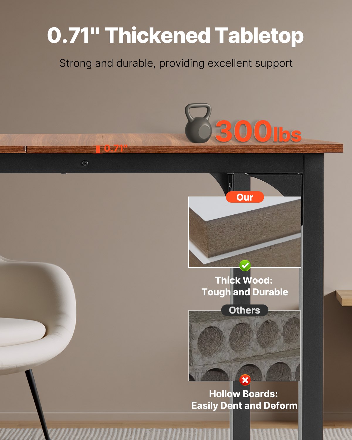 VEVOR Mesa de Comedor Rectangular 180x80x75 cm Grosor de 1,8 cm Mesa de Madera para 6-8 Personas Mueble de Comedor con Patas de Hierro para Oficina, Hogar, Cocina, Sala de Estar, Marrón, Solo Mesa