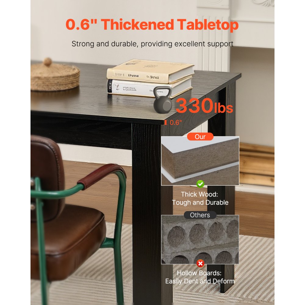 VEVOR Mesa de Comedor Rectangular 160 x 80 x 76 cm Grosor de 1,5 cm Mesa de Madera para 4-6 Personas Carga de 150 kg Mueble de Comedor Moderno para Oficina, Hogar, Cocina, Sala de Estar, Solo Mesa