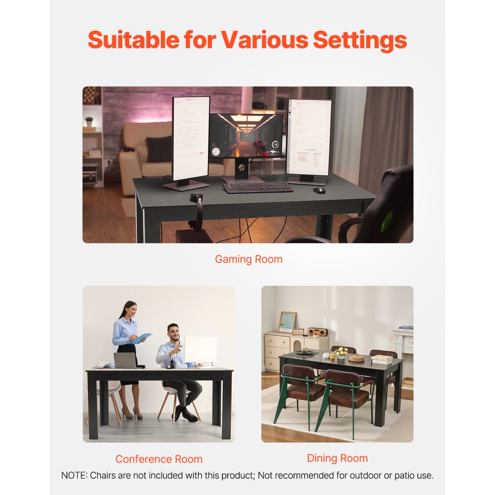 VEVOR Mesa de Comedor Rectangular 160 x 80 x 76 cm Grosor de 1,5 cm Mesa de Madera para 4-6 Personas Carga de 150 kg Mueble de Comedor Moderno para Oficina, Hogar, Cocina, Sala de Estar, Solo Mesa