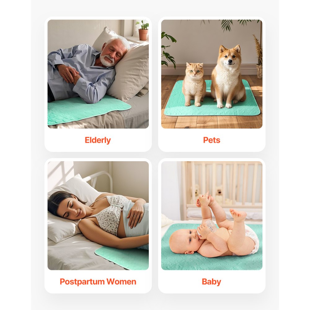 VEVOR Incontinence Pads, 864x914.5 mm Reusable Bed Pads, Super Absorbent & Quick Drying, Underpad for Pets, Adults, Children & the Elderly (Pack of 6)