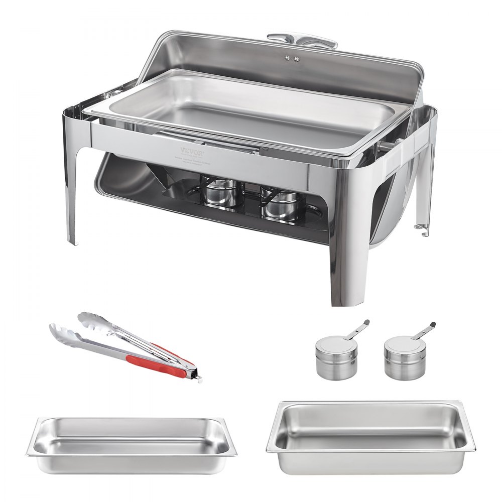 VEVOR Calentador de Alimentos 8,5 L Calentador de Combustible Buffet Tapa Abatible Calentador de Alimentos de Acero Inoxidable con 1 Pinza Mantiene Caliente para Autoservicio Buffet Hotel Catering
