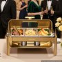 VEVOR Calentador de Comida para Bufé 12,3 L de Acero Inoxidable, Rectangular, Tapa con Apertura de 90° / 180°, con 1 Bandeja Grande y 3 de 1/3 Tamaño, Pinzas, para Banquetes, Fiestas, Bodas y Eventos