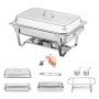 VEVOR Juego de Platos de Cocina de 7,5 L Cada Uno 4 Unidades de Acero Inoxidable con 4 Sartenes de Tamaño Completo Servidor Rectangular con Tapa Bandeja de Agua Soporte Plegable Bandeja de Cocina