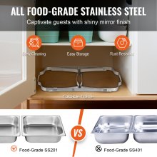 VEVOR Juego de platos de cocina de 8 cuartos de galón, 4 unidades de acero inoxidable con 4 sartenes de tamaño completo servidor rectangular con tapa