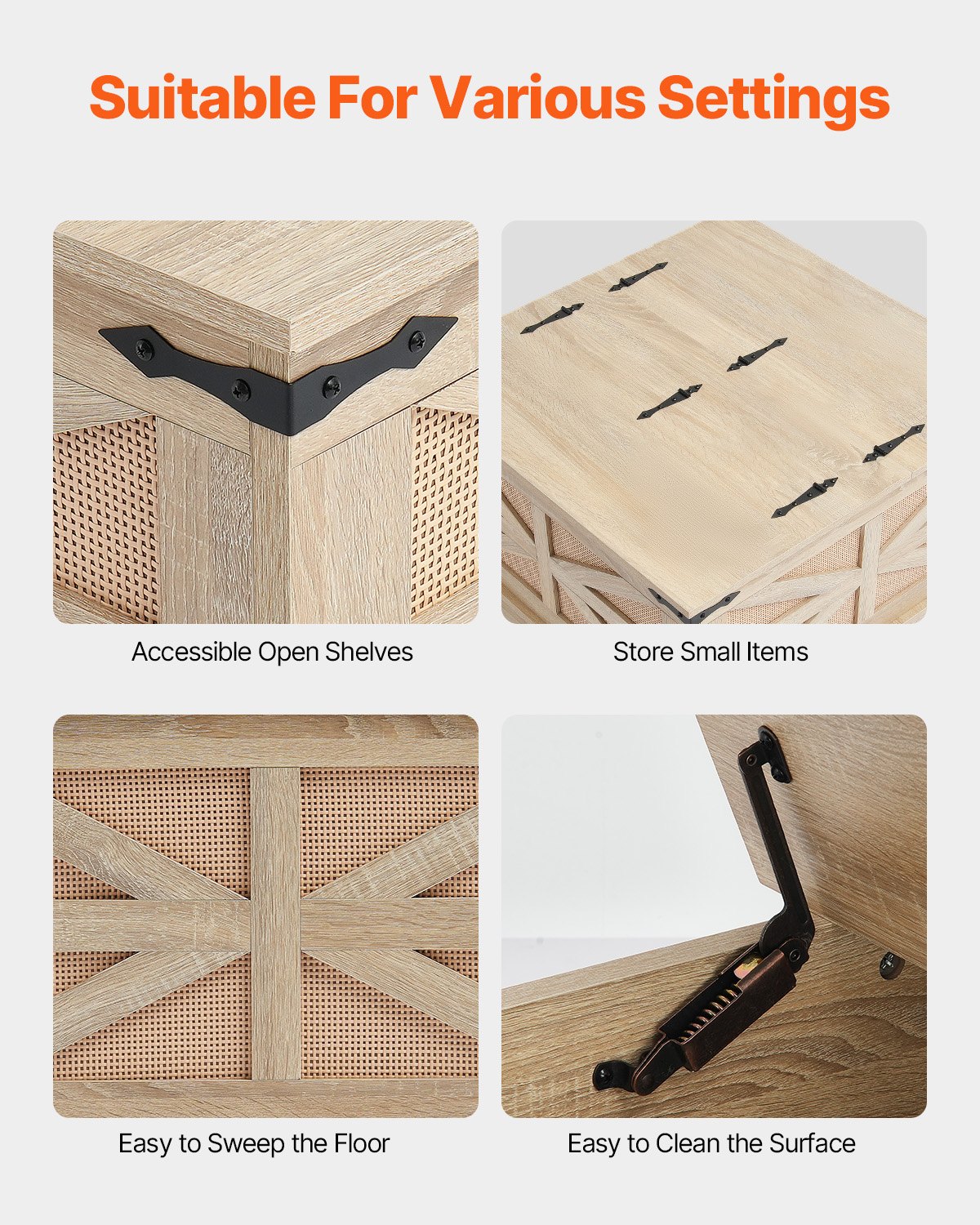 VEVOR Mesa de Centro de Ratán de 800 x 800 x 460 mm, Mesa de Centro Rectangular de Madera Tejida de Ratán Sintético con Tablero de MDF, Bisagras de Metal Retro para Sala de Estar, Color Madera