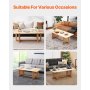 VEVOR Mesa de Centro de Ratán de 1200 x 600 x 400 mm, Mesa de Centro Rectangular de Madera Tejida de Ratán con Tablero de Madera de Caucho, Patas de Madera Natural para Sala de Estar, Color Madera