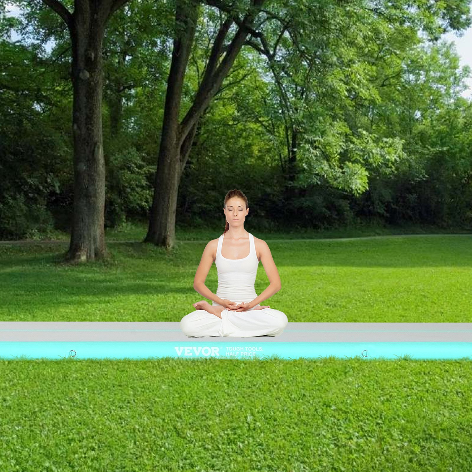 VEVOR Gymnastics Air Mat, Inflatable Gymnastics Tumbling Mat, Tumbling Track with Electric Pump, 498 x 101 x 10 cm Training Mats for Home Use/Gym/Yoga/Cheerleading, Green