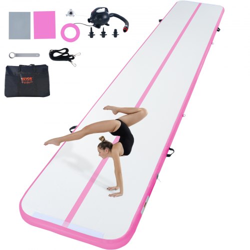 VEVOR Colchoneta Inflable de Gimnasia de 10 cm de Grosor, Pista de Acrobacia con Bomba eléctrica, Colchoneta de Entrenamiento para Uso doméstico/Gimnasio/Yoga/animadoras/Playa/Parque/Agua, 6 m, Rosa