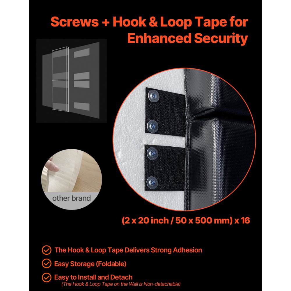 VEVOR Acolchado de Pared para Gimnasio, Resistente al Desgarro, para Cancha de Baloncesto, Almohadilla Protectora Duradera e Impermeable para Gimnasio, Garaje, 1500 x 500 x 50 mm, Negro, 4 uds