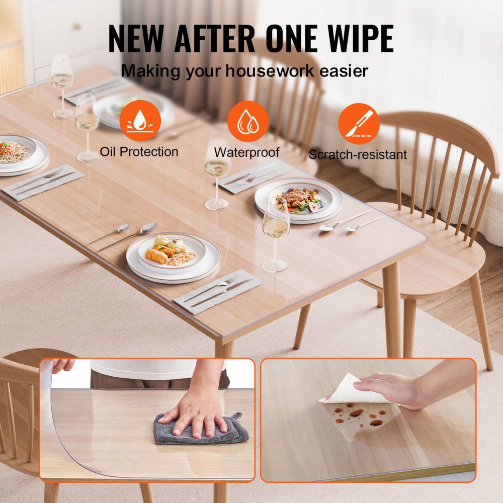 VEVOR Mantel Transparente Rectángulo 40,6 x 81,3 cm Mantel de PVC para Mesa Espesor de 1,5 mm Protector de Mesa de PVC Impermeable Fácil de Limpiar para Oficina, Cocina, Restaurante, Comedor