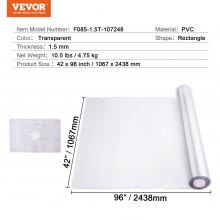 VEVOR Mantel de PVC Rectángulo Transparente 106,7x243,8cm Grosor 1,5mm para Mesa