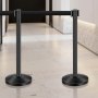 VEVOR Crowd Control Posts (6 pcs) with 6 Retractable Straps, Carbon Steel Barrier Posts with Hollow Base for Weddings, Exhibitions, Black