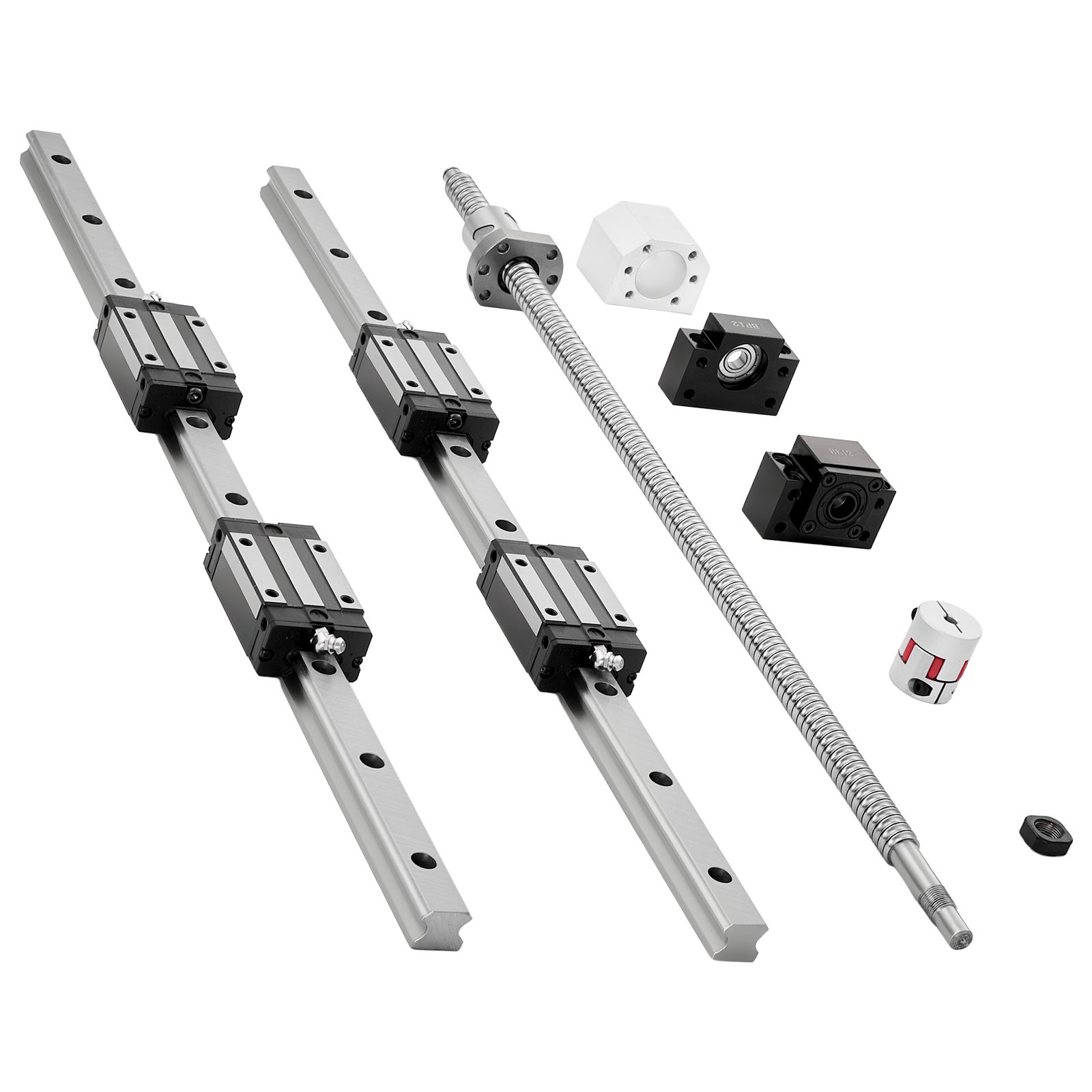 VEVOR Kit de Riel de Guía Lineal HGR20 2 Rieles 600 mm, 1 Husillo de Bolas y 4 Bloques Deslizantes, con Soporte de Extremo BF12/BK12 y Carcasa de Tuerca, para Fresadoras CNC de Bricolaje, Tornos