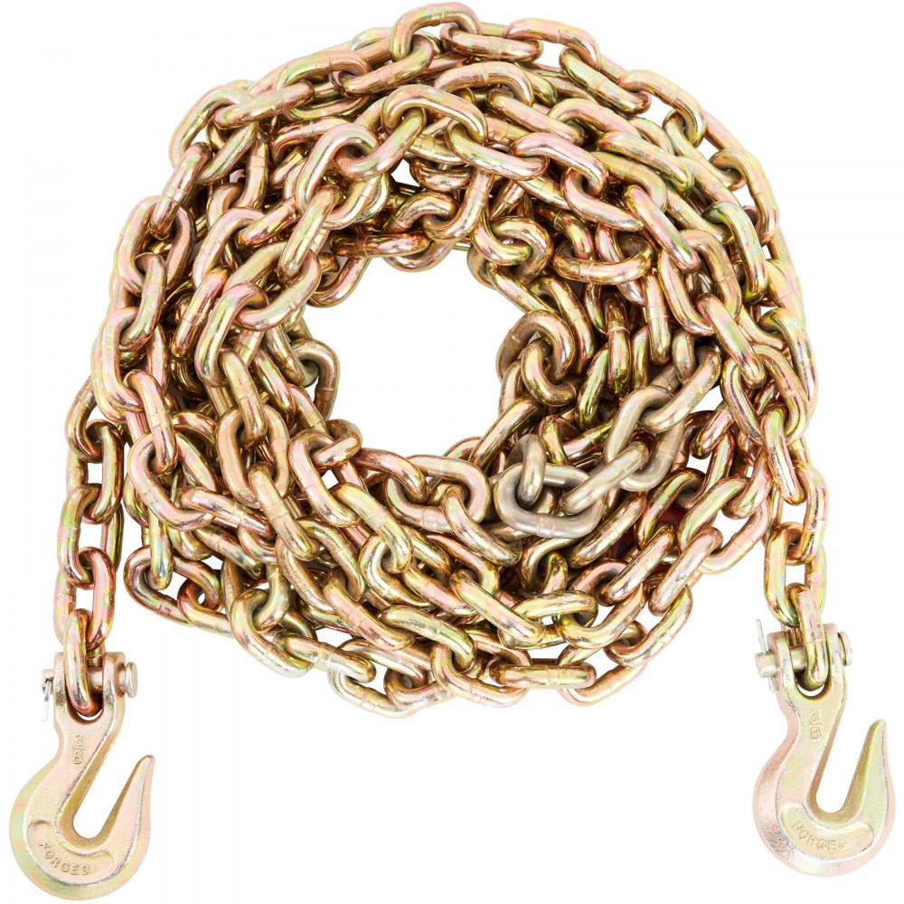 VEVOR Cadenas de Transporte con Ganchos Cadenas de Remolque G80 Capacidad de Carga de 3220 kg 9,53mm x 6m Recubrimiento Galvanizado Acero al Manganeso para Sitio de Construcción, Muelle, Fábrica