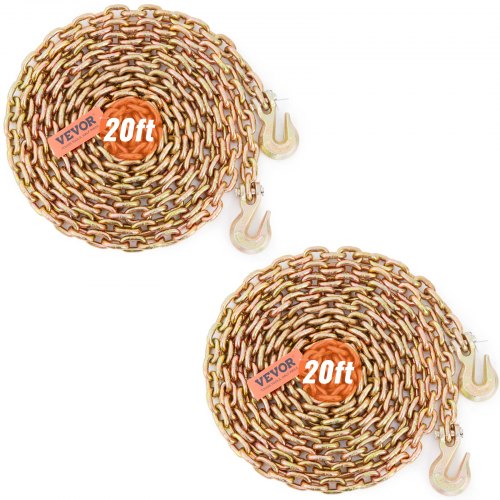 VEVOR Cadenas de Transporte con Ganchos 2 PCS Cadenas de Remolque G80 Capacidad de Carga de 2223kg 0,5mm x 6m Recubrimiento Galvanizado Acero al Manganeso para Sitio de Construcción Muelle de Fábrica