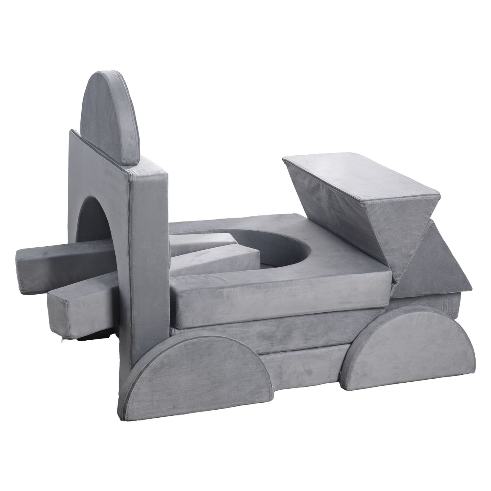 VEVOR Sofá Modular para Niños, Sofá Convertible Seccional de Esponja 28D y Pelo Corto con Reposabrazos, Combinación Creativa DIY para Sala de Juegos, Sala de Estar para Niños, 14 Piezas, Gris