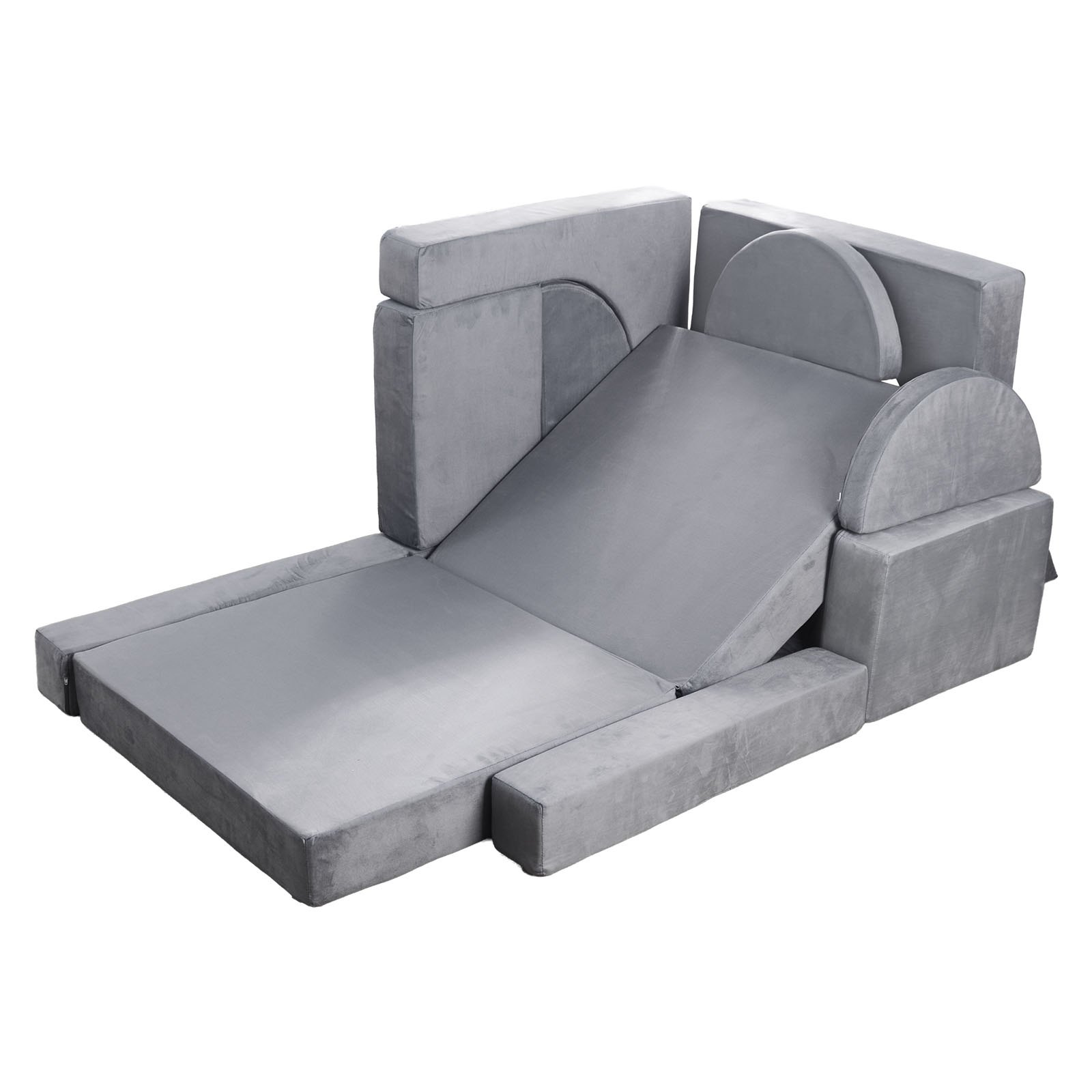 VEVOR Sofá Modular para Niños, Sofá Convertible Seccional de Esponja 28D y Pelo Corto con Reposabrazos, Combinación Creativa DIY para Sala de Juegos, Sala de Estar para Niños, 14 Piezas, Gris
