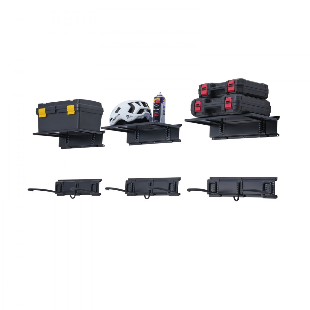 VEVOR Estante para almacenamiento de bicicletas, 6 portabicicletas y 3 ganchos para cascos, colgador de pared para almacenamiento de bicicletas con 3 estantes, organizador para el hogar y el garaje, personalizable para varios tamaños de bicicletas, soporta hasta 300 libras, 48 ​​pulgadas
