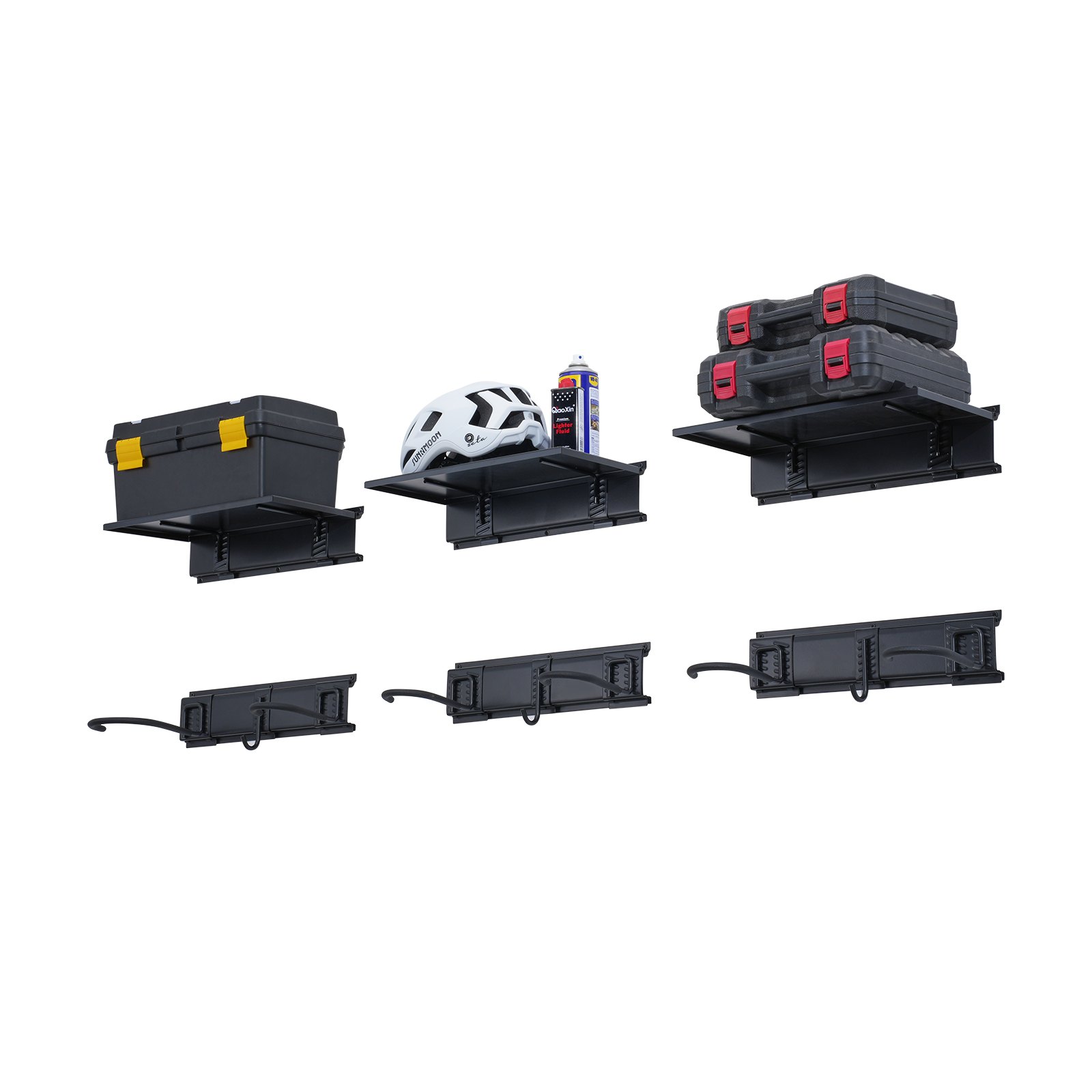 VEVOR Estante para almacenamiento de bicicletas, 6 portabicicletas y 3 ganchos para cascos, colgador de pared para almacenamiento de bicicletas con 3 estantes, organizador para el hogar y el garaje, personalizable para varios tamaños de bicicletas, soporta hasta 300 libras, 48 ​​pulgadas