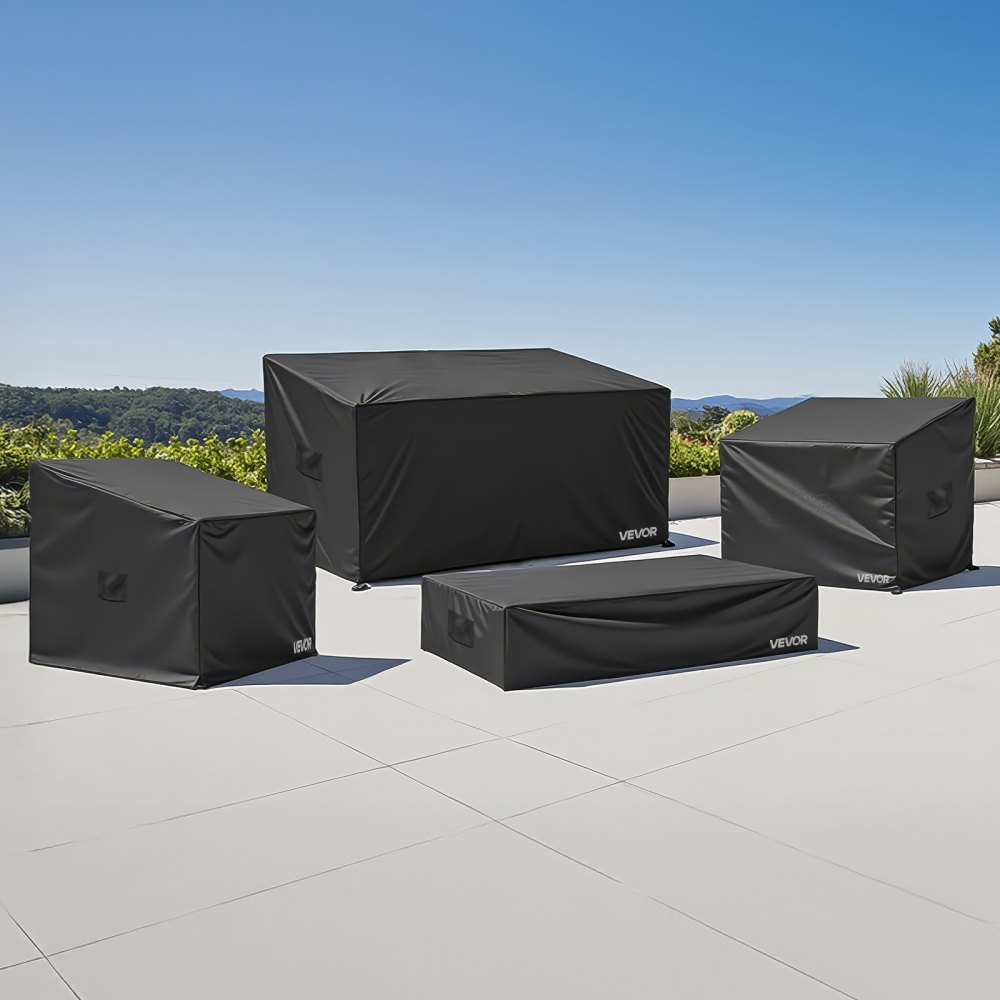 VEVOR Juego de 4 Fundas para Muebles de Patio, 420D, Resistentes e Impermeables, Color Negro, Resistente al Desgarro y a los Rayos UV, Durante las Cuatro Estaciones, para Mesa y Sillas Exterior