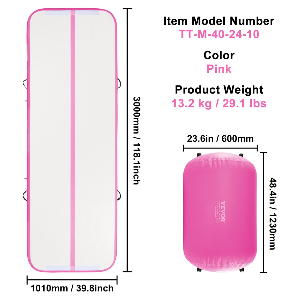 VEVOR Inflatable Gymnastics Mat, Inflatable Air Roll Air Barrel Gymnastics Tumbling Mat, Multifunctional Tumbling Mat for Home Use / Gym / Yoga / Cheerleading
