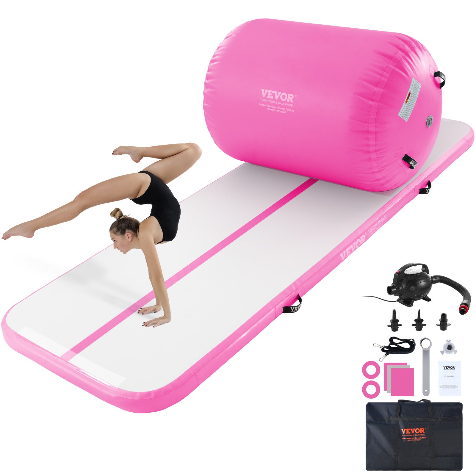 VEVOR Inflatable Gymnastics Mat, Inflatable Air Roll Air Barrel Gymnastics Tumbling Mat, Multifunctional Tumbling Mat for Home Use / Gym / Yoga / Cheerleading