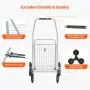 VEVOR Carro de Compra Plegable 45 L Carro para Subir Escaleras con Ruedas Giratorias de 360° Carro Utilitario Ligero 510 x 530 x 950 mm para Compras, Oficina, Mudanzas, Transporte, Exterior, Plata