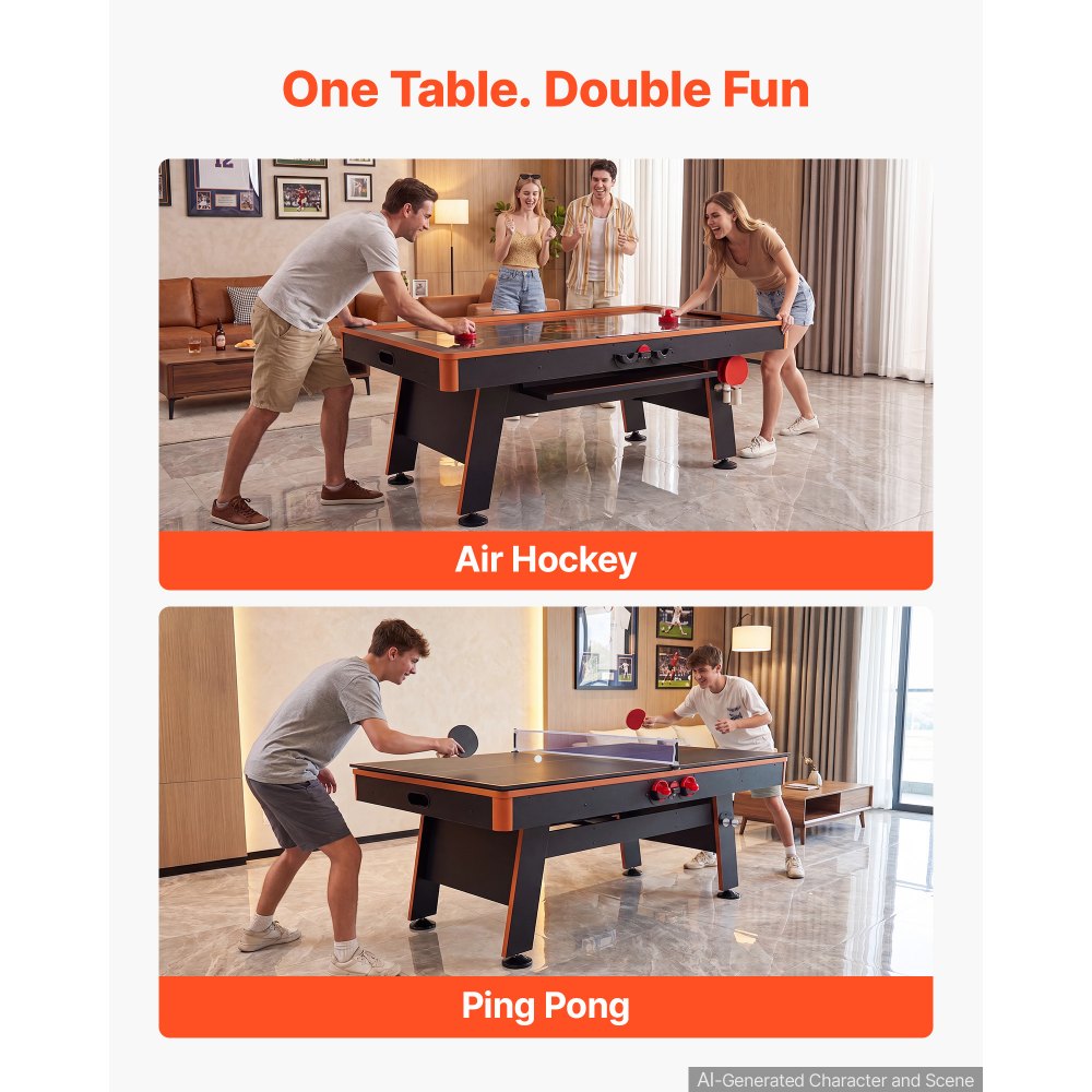 VEVOR Mesa de Juegos Combinada de Hockey de Aire, Ping Pong y Uso Diario, Multifuncional, Ahorra Espacio, Estable y Duradera, Accesorios Completos, para Sala de Juegos Familiar, 203,5x109,5x81,2 cm