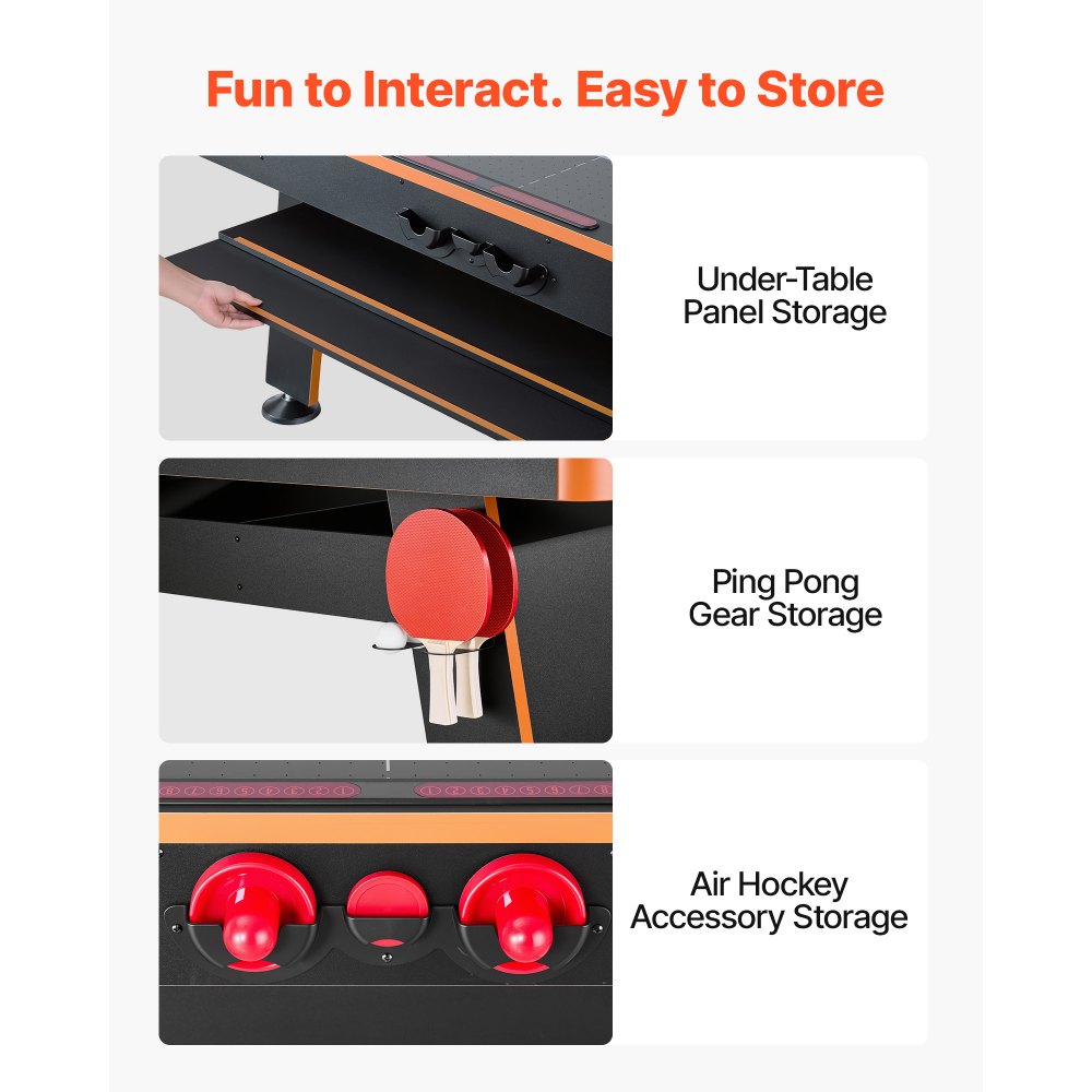 VEVOR Mesa de Juegos Combinada de Hockey de Aire, Ping Pong y Uso Diario, Multifuncional, Ahorra Espacio, Estable y Duradera, Accesorios Completos, para Sala de Juegos Familiar, 203,5x109,5x81,2 cm