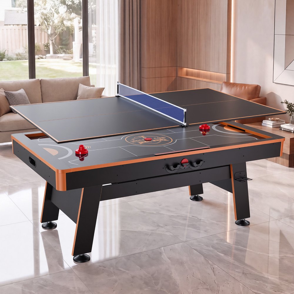 VEVOR Mesa de Juegos Combinada de Hockey de Aire, Ping Pong y Uso Diario, Multifuncional, Ahorra Espacio, Estable y Duradera, Accesorios Completos, para Sala de Juegos Familiar, 203,5x109,5x81,2 cm
