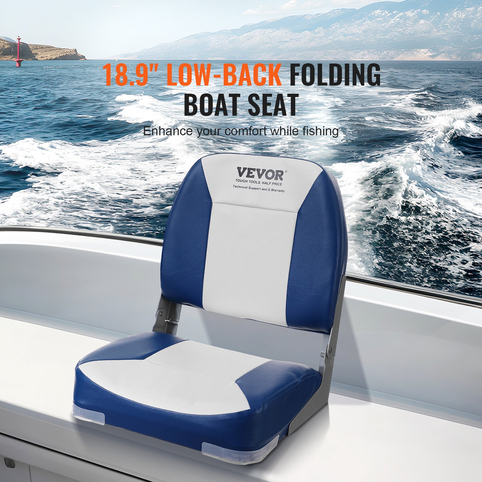 VEVOR Asiento plegable para barco, 2 piezas, cómodo asiento de piloto con respaldo bajo, acolchado de esponja de alta densidad, asiento impermeable para barco para lanchas rápidas, cruceros, barcos de pesca, 48,5x41x48 cm