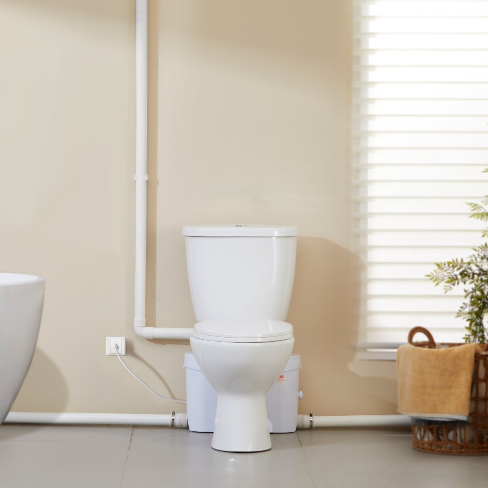 VEVOR Inodoro Sanitario Potente Bomba de Elevación 700 W Sistema de Inodoro Compacto con Descarga Trasera e Inodoro de Descarga, 3 Entradas, para Eliminación de Aguas Residuales, Sótano, Blanco