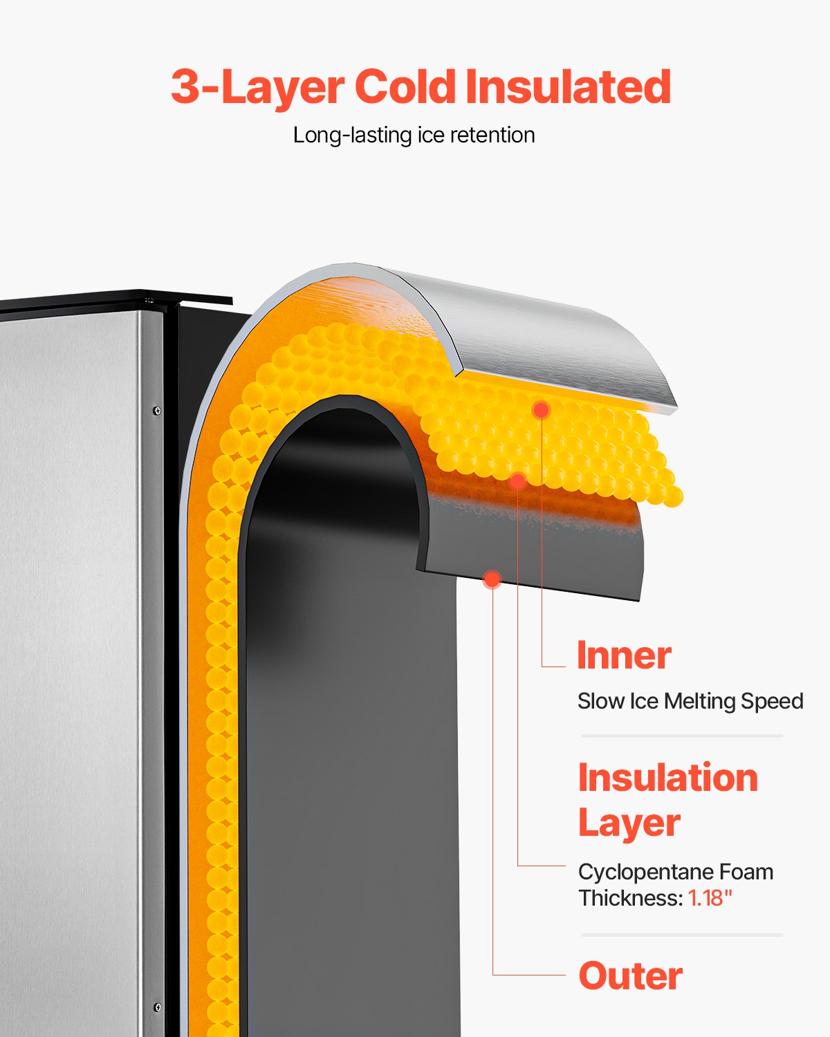 VEVOR Máquina para Fabricar Hielo Empotrada Debajo del Mostrador 80 lbs/día con Bomba de Drenaje Puerta Reversible Acero Inoxidable Máquina de Hielo Independiente para Cocinas Comerciales Domésticas