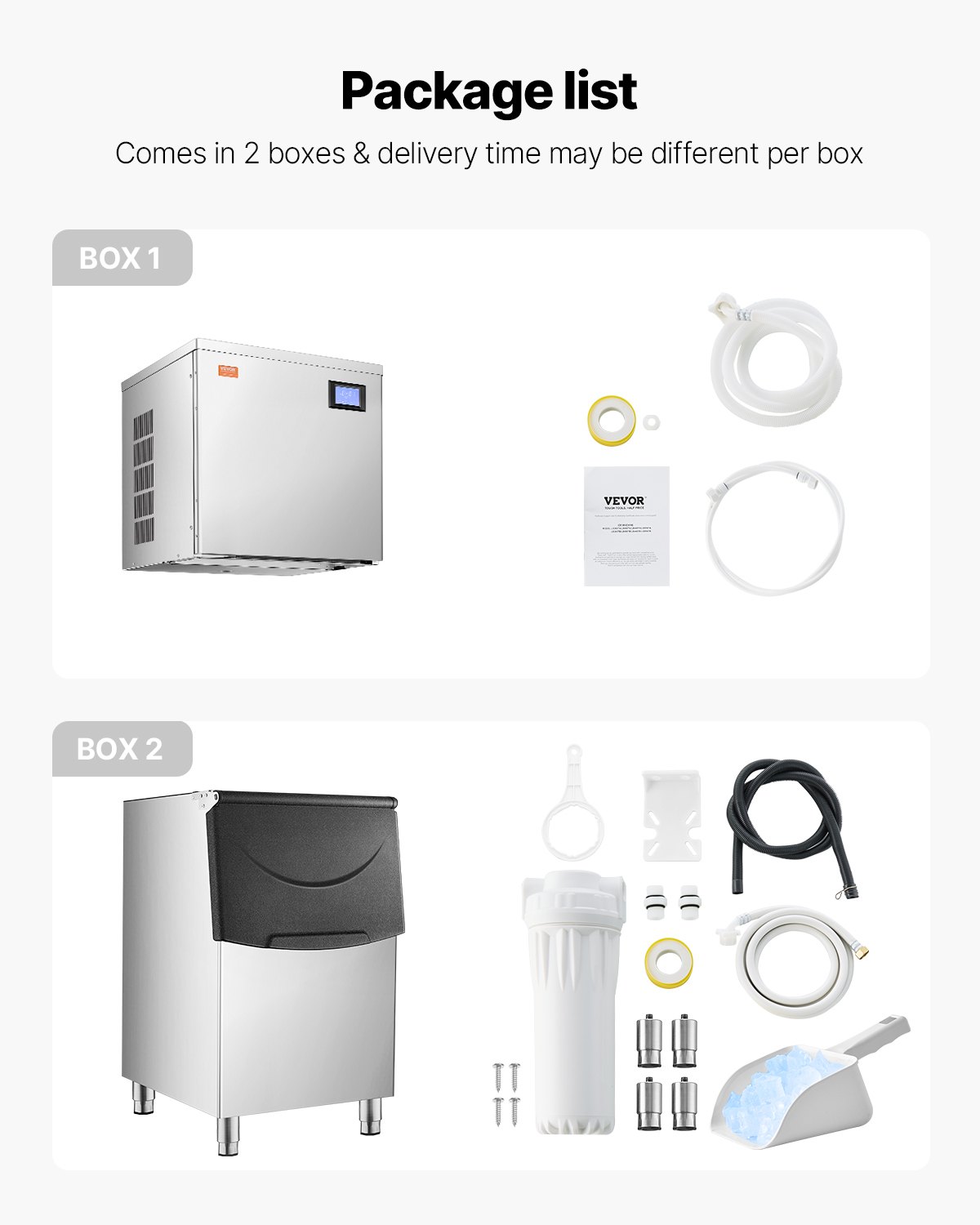 VEVOR Máquina de Hielo 550 libras/24 h Máquina para Fabricar Hielo con Contenedor de Almacenamiento de 250 libras con Autolimpieza Automática Pantalla Táctil para Bar, Cafetería, Restaurante