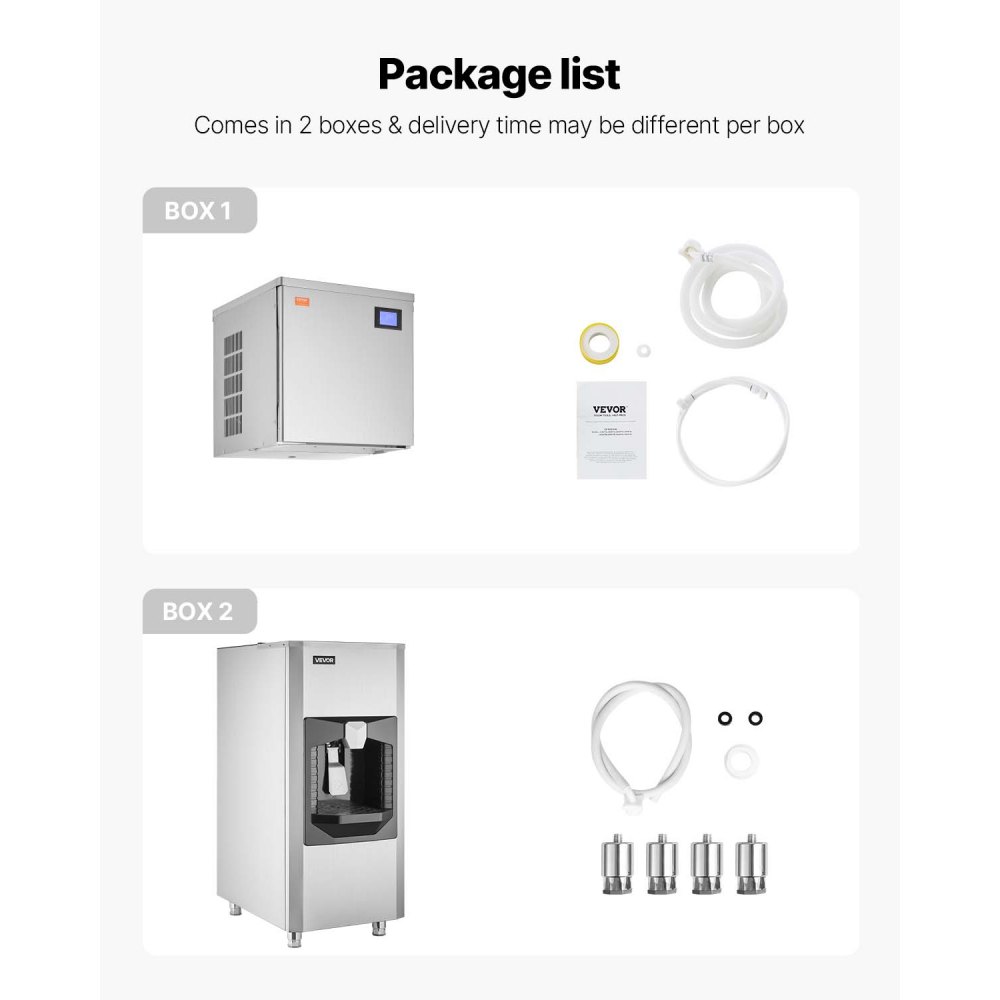 VEVOR Máquina de Hielo, Capacidad de 163 kg/Día, Depósito de Hielo Grande 82 kg con Dispensador Automático 9 kg/min, con Pantalla Táctil para Bares, Cafeterías y Restaurantes. 565 x 865 x 1300 mm