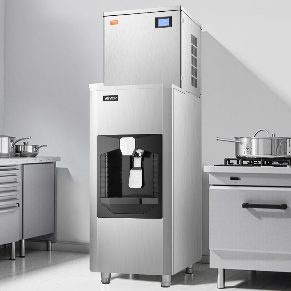 VEVOR Máquina de Hielo, Capacidad de 181 kg/Día, Depósito de Hielo Grande de 81 kg con Dispensador Automático 9 kg/min, Autolimpiable con Pantalla Táctil para Bares, Cafeterías y Restaurantes