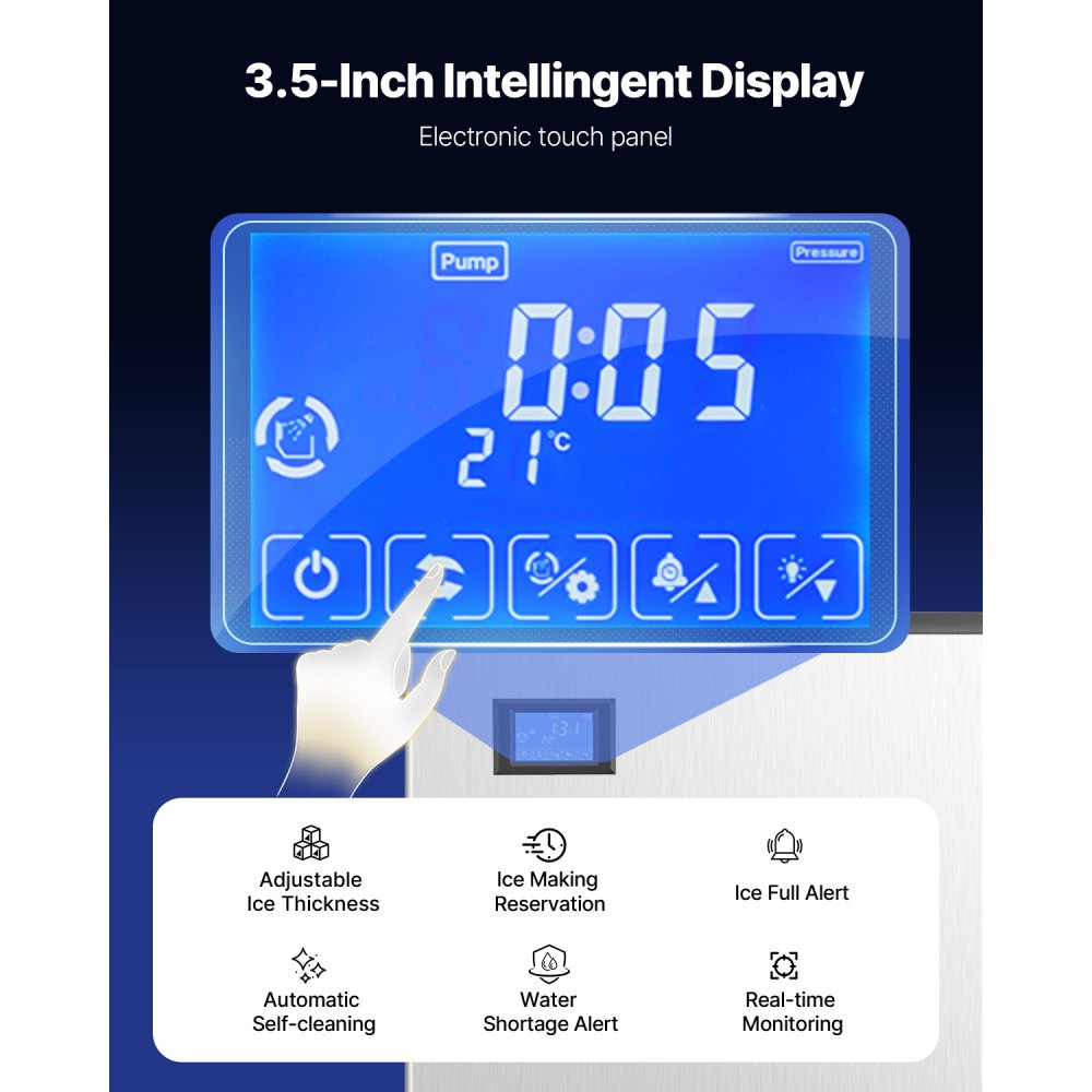 VEVOR Commercial Ice Maker 226.8 kg/day ice machine, 80 kg ice storage bin with automatic ice dispensing of 9 kg/min, self-cleaning ice machine with touchscreen for bar and restaurant