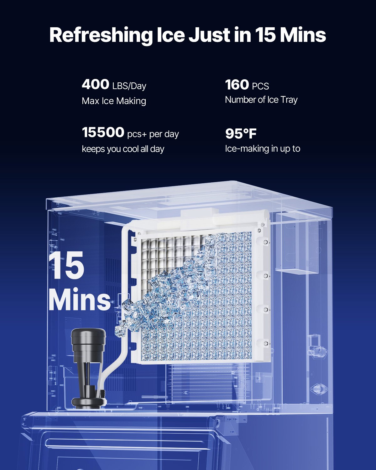 VEVOR Commercial Ice Maker Machine, 181.4 kg/24H Ice-Making Machine with 136 kg Large Storage Bin, Auto Self-Cleaning Ice Maker with Touchscreen for Bar Cafe Restaurant Business Commercial