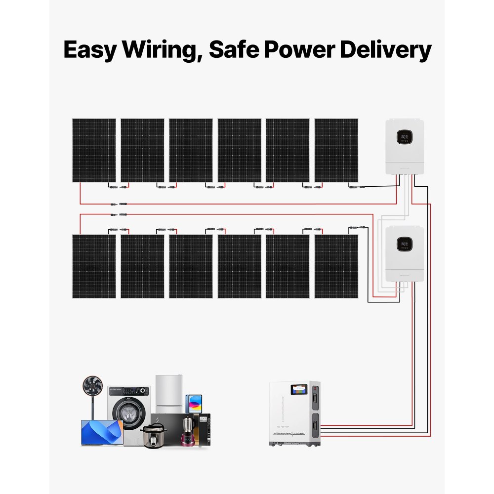 VEVOR Kit Completo de Energía Solar 4800 W 48 V, con 12 Paneles Solares Monocristalinos 400 W, Batería LiFePO₄ de 51,2 V 300 Ah, 2 Inversores Híbridos de 5000 W para Cobertizos, Granjas, Casas