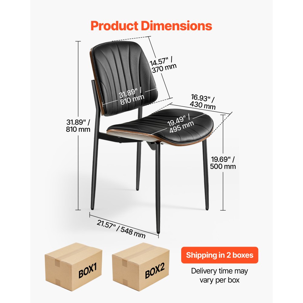 VEVOR Modern Dining Room Accent Chairs Set of 4, Upholstered Leather Side Chair for Dining Tables, Space-Saving Kitchen Table Chair with Thick Cushions and Metal Legs, Black