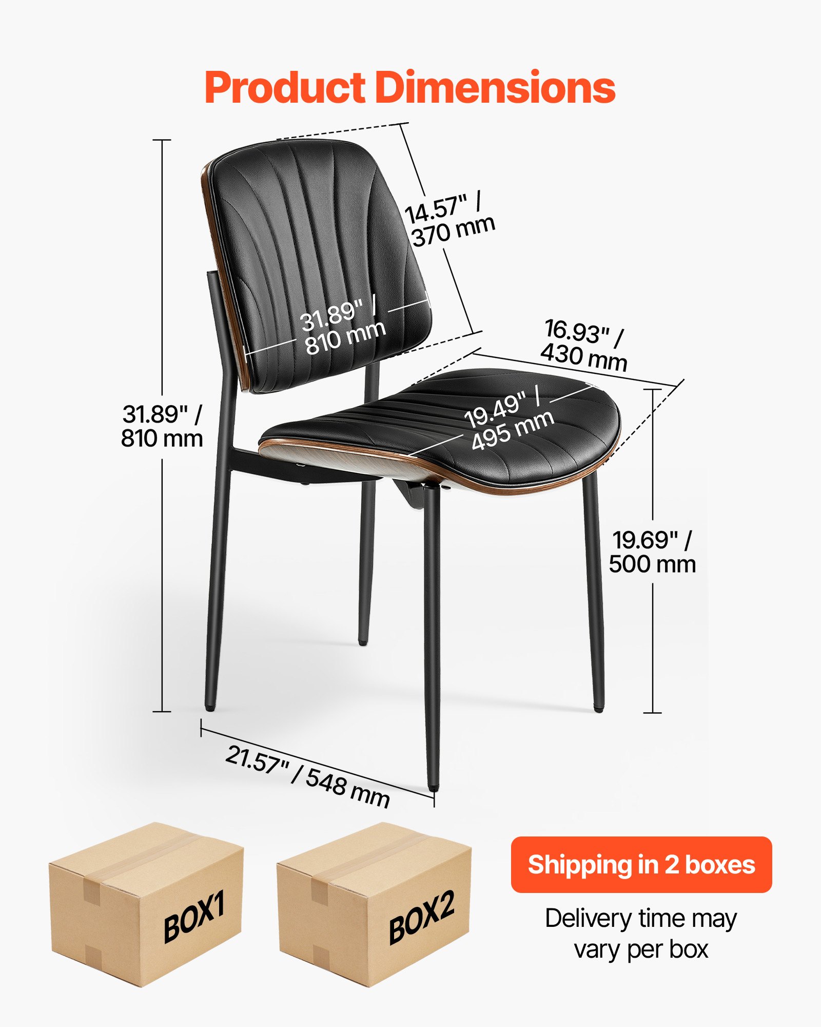 VEVOR Modern Dining Room Accent Chairs Set of 4, Upholstered Leather Side Chair for Dining Tables, Space-Saving Kitchen Table Chair with Thick Cushions and Metal Legs, Black