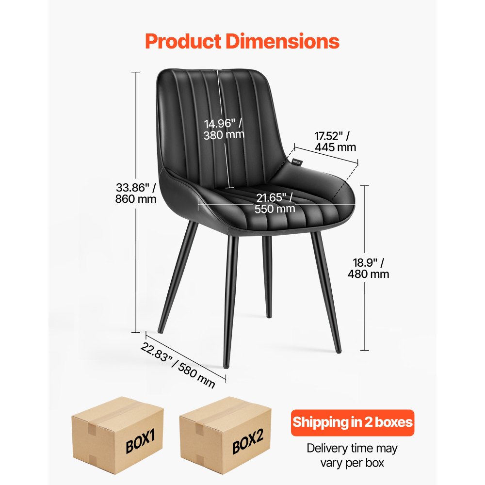 VEVOR Sillas de Comedor 8 Piezas Silla Decorativa Tapizadas en Tela con Patas de Metal Asiento de Cocina con Cojines Gruesos Capacidad de Carga de 136 kg Altura del Asiento de 480 mm para Sala, Negro