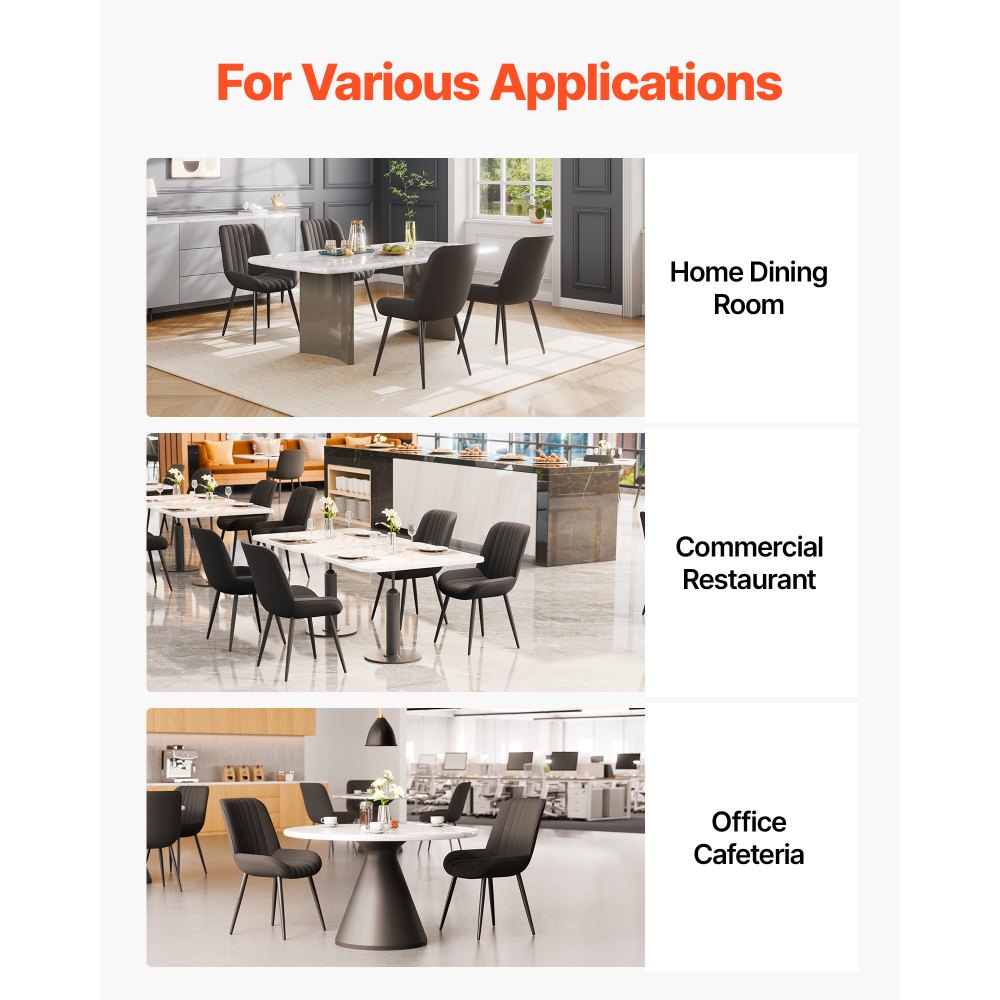 VEVOR Sillas de Comedor 8 Piezas Silla Decorativa Tapizadas en Tela con Patas de Metal Asiento de Cocina con Cojines Gruesos Capacidad de Carga de 136 kg Altura del Asiento de 480 mm para Sala, Negro