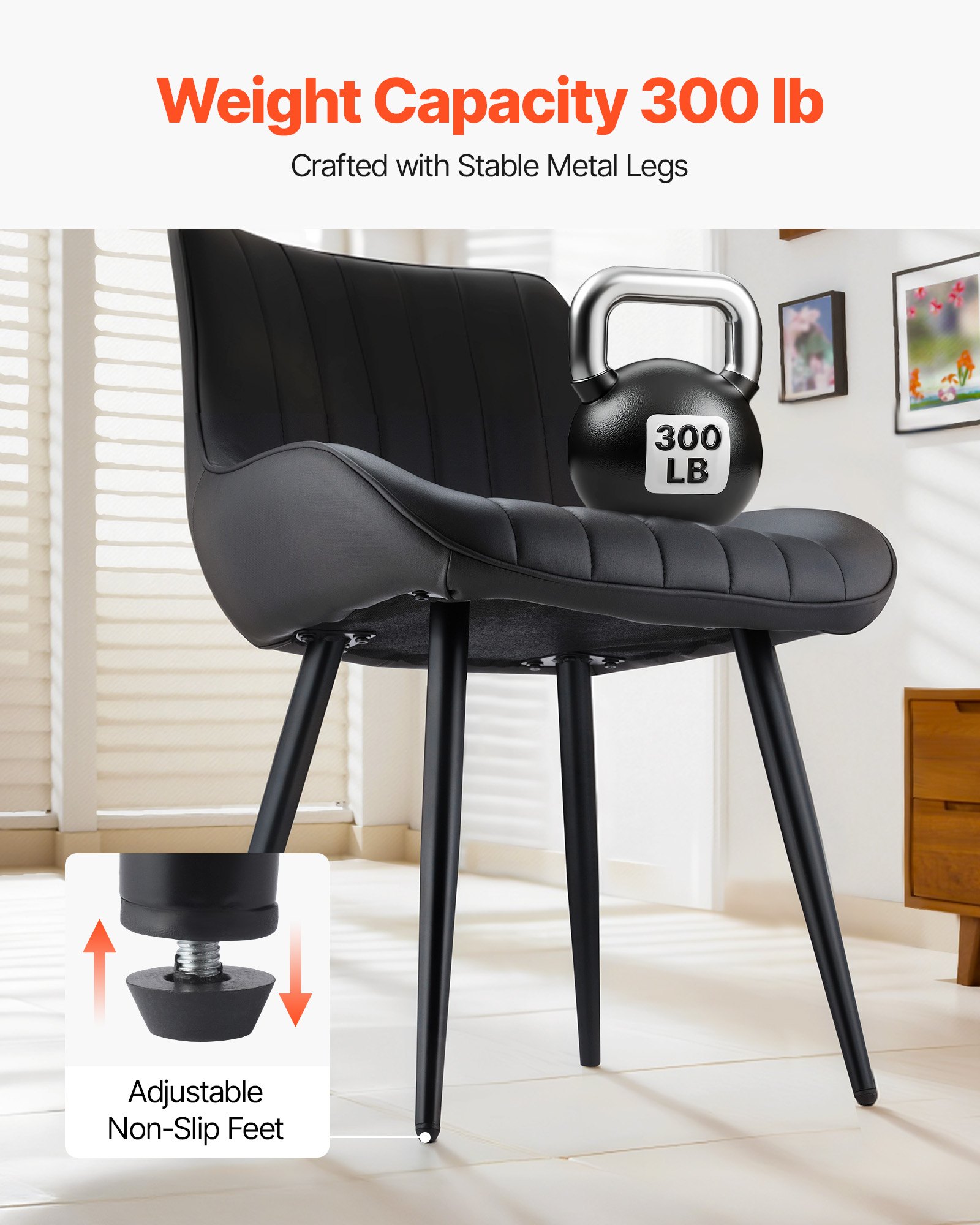 VEVOR Sillas de Comedor 8 Piezas Silla Decorativa Tapizadas en Tela con Patas de Metal Asiento de Cocina con Cojines Gruesos Capacidad de Carga de 136 kg Altura del Asiento de 480 mm para Sala, Negro