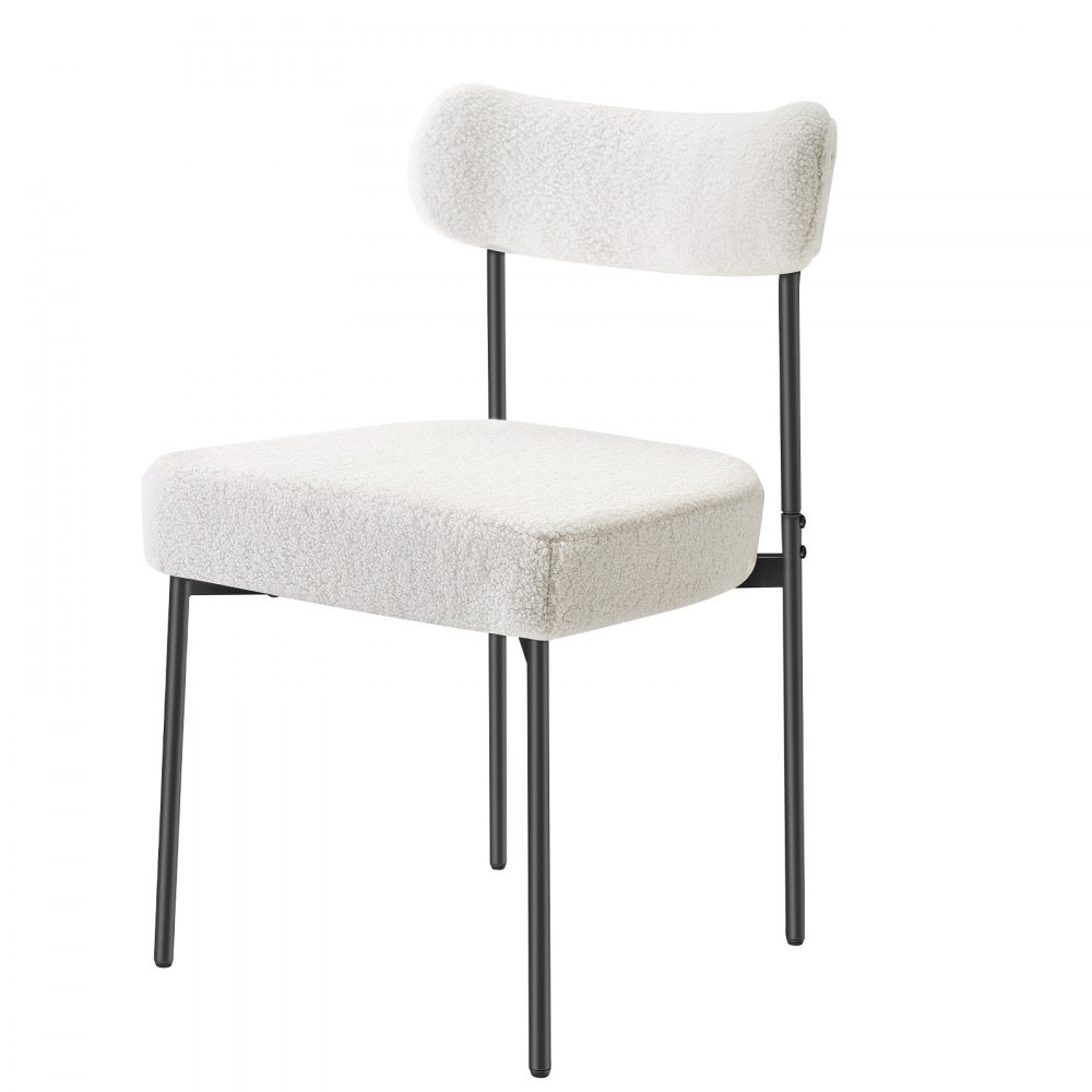 VEVOR Boucle Dining Chairs Set of 6, Mid Century Modern Sherpa Accent Chairs, Upholstered Side Chair for Dining Table, Space-Saving White Kitchen Table Chair with Curved Backrest and Black Metal Legs