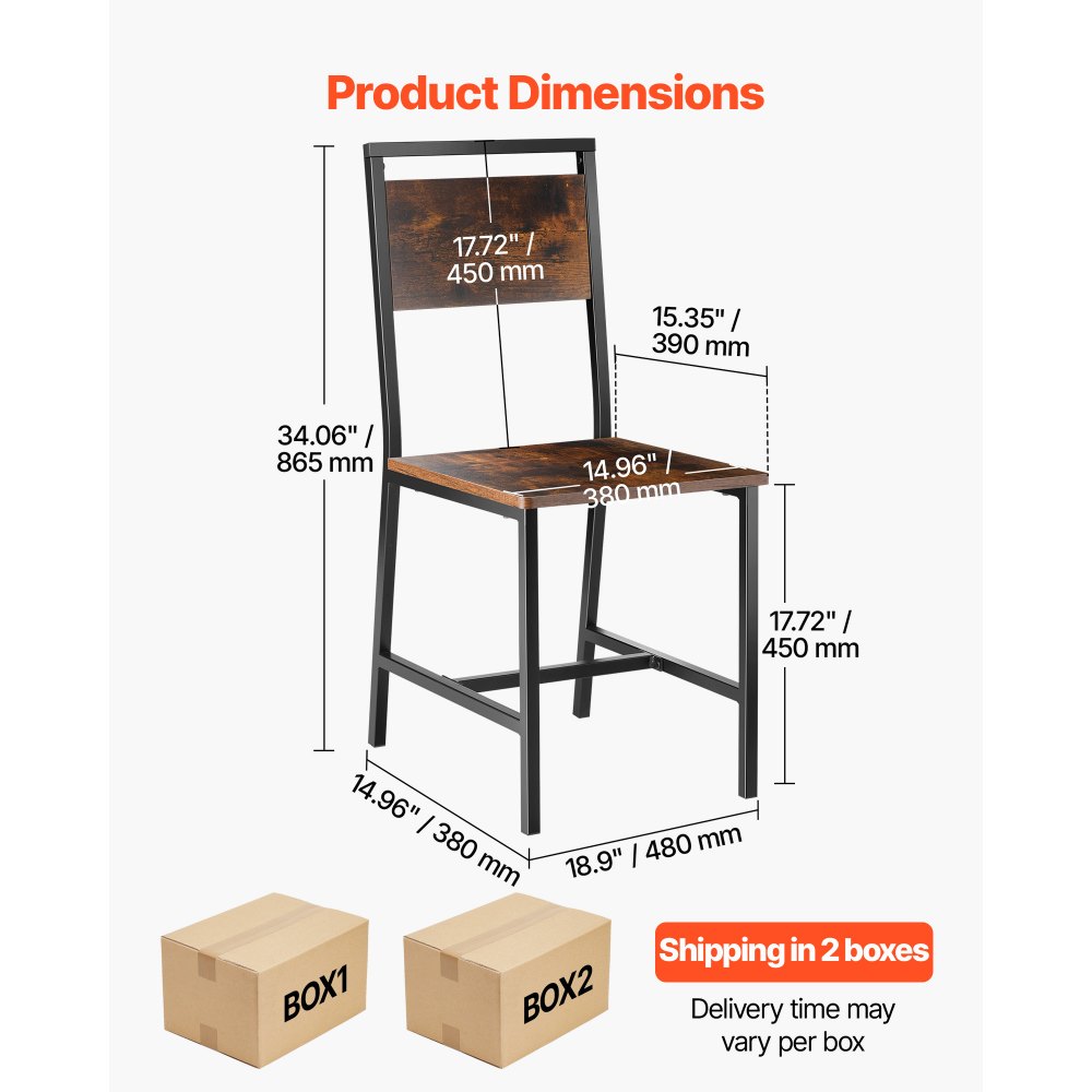 VEVOR Dining Chairs Set of 4, Wooden Table Chairs with Metal Frame and Backrest, Easy to Assemble Leather Side Chair, Modern Farmhouse Walnut Chair for Kitchen Living Room, Rustic Brown and Black