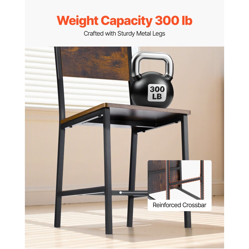 VEVOR Dining Chairs Set of 4, Wooden Table Chairs with Metal Frame and Backrest, Easy to Assemble Leather Side Chair, Modern Farmhouse Walnut Chair for Kitchen Living Room, Rustic Brown and Black