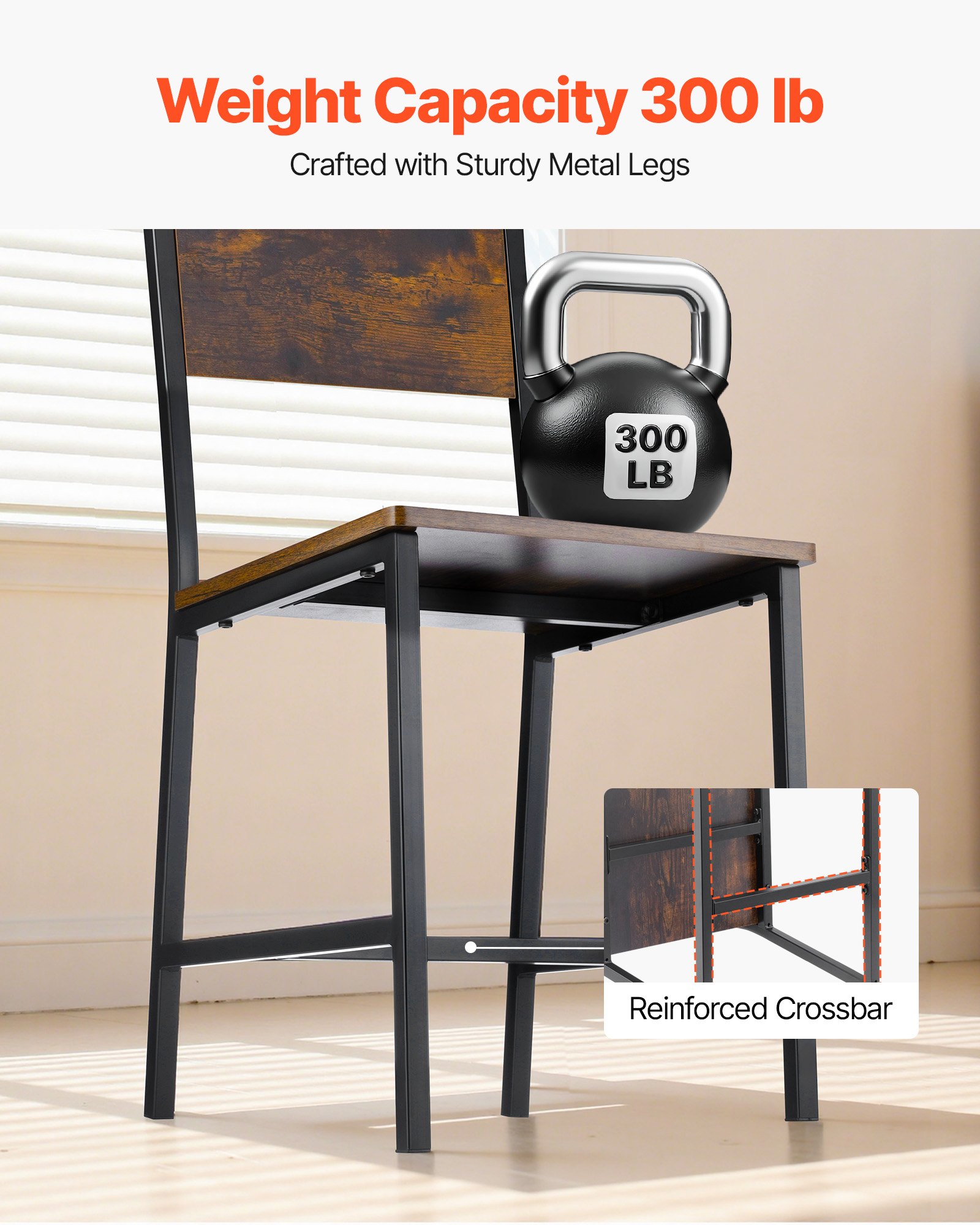 VEVOR Dining Chairs Set of 4, Wooden Table Chairs with Metal Frame and Backrest, Easy to Assemble Leather Side Chair, Modern Farmhouse Walnut Chair for Kitchen Living Room, Rustic Brown and Black