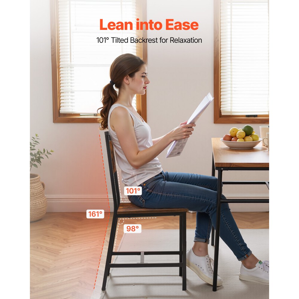 VEVOR Sillas de Comedor Juego de 6 Piezas, Silla Decorativa de Madera, Estructura Metálica, Capacidad de Carga de 136 kg, Altura del Asiento de 450 mm para Sala de Estar, Cocina, Marrón y Negro